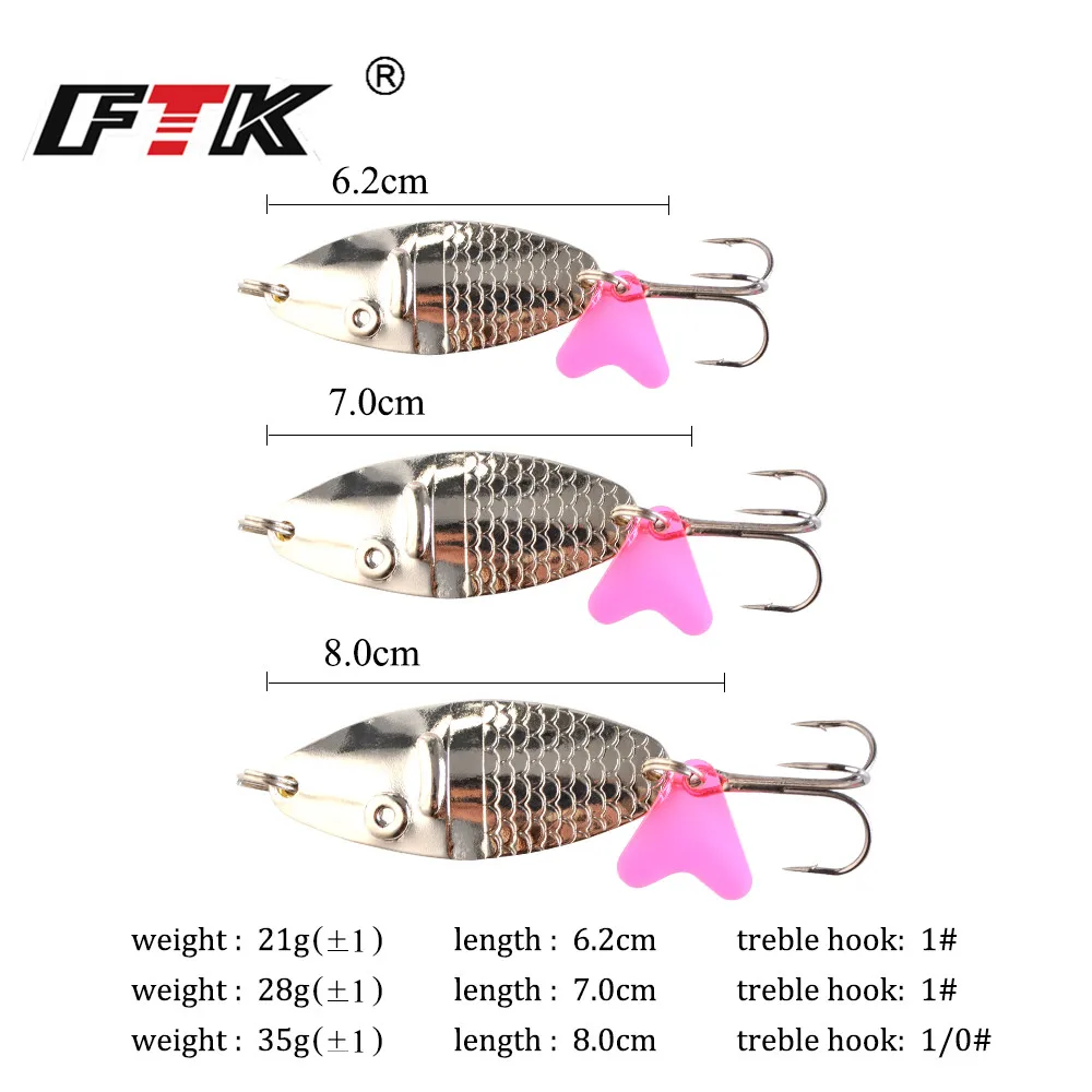 FTK-señuelo de pesca de doble cuchara con anzuelo triple, 21g, 28g, 35g, cebo giratorio de Lucio, Jigging de Metal, cebo duro para pesca de carpa, 1 ud. - imagen 2