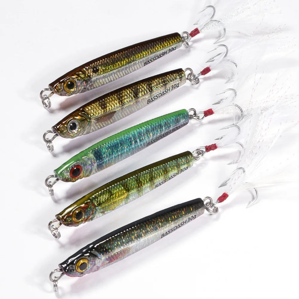 Bassdash señuelos de plantilla GUNGNIR Shadow con anzuelos VMC, 20/30/40/60 gramos, para pesca en agua dulce y salada, paquete de 5 - imagen 4