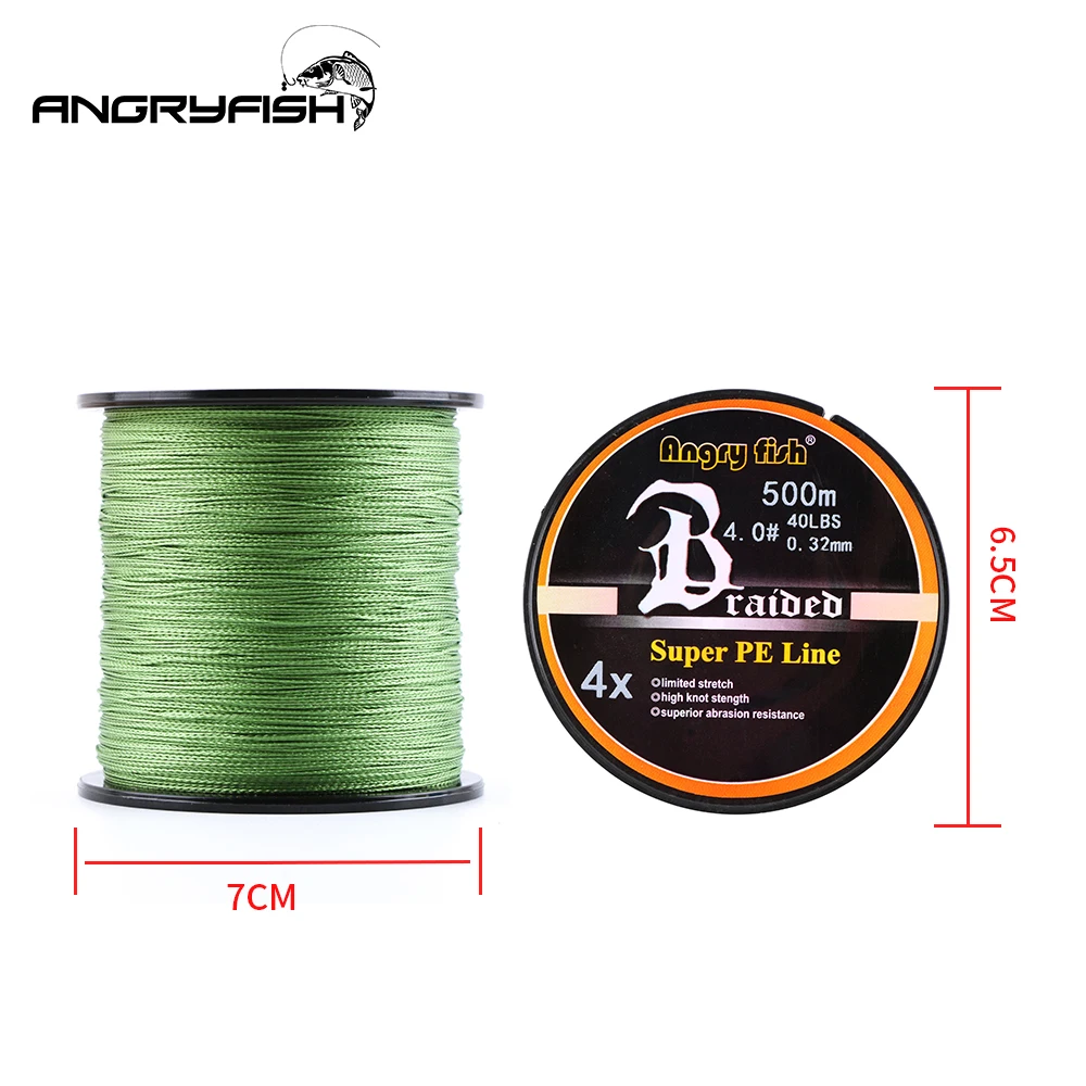 Angryfish-sedal de pesca trenzado de 4 hebras, 500m, 8 colores, Super PE, fuerte resistencia