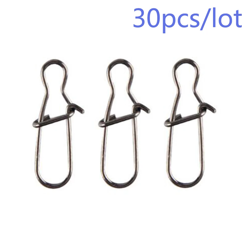30 unids/lote gancho de acero inoxidable Clip rápido bloqueo Snap giratorio pesca anillos sólidos broches de seguridad conector de anzuelo de pesca aparejos de pesca