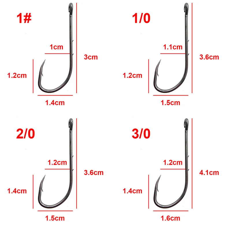 180 Uds 92247 anzuelos de pesca de acero rico en carbono negro Offset vástago de púas largas Baitholder anzuelo de cebo tamaño 1 1/0 2/0 3/0 4/0 5/0 6/0 - imagen 2