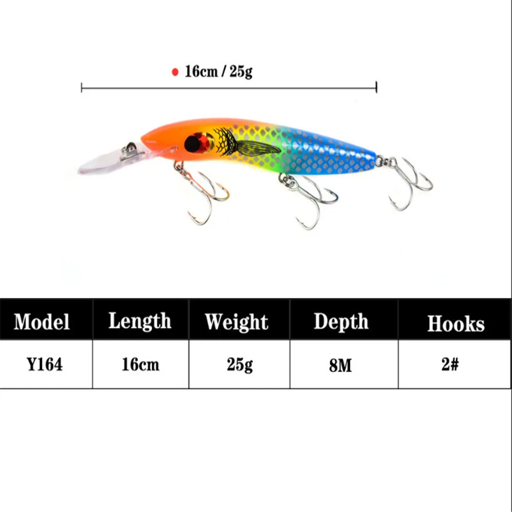 1 piezas gran Minnow Señuelos de Pesca japonesa 25g/16 cmHard cebo con #2 de alto carbono gancho profundo buceo pesca bajo Pike atraer