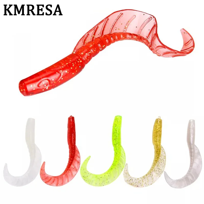 KMRESA-señuelo de pesca ligero, cebo Artificial Wobbler para agua salada, cebo de lucha contra lubinas, Popper de silicona suave, gusano Isca, 7cm, 2,9g, 10 Uds.