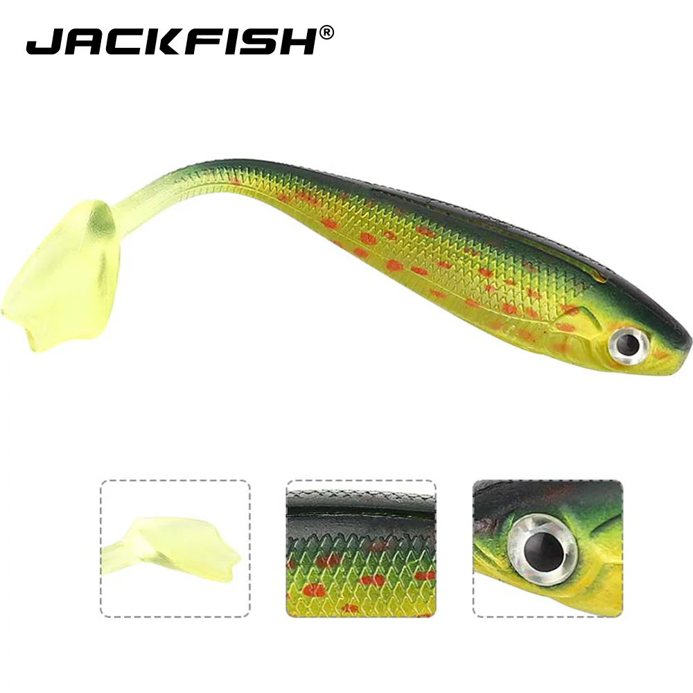 JACKFISH-SEÑUELOS DE SIMULACIÓN suave de cola en T, cebo de silicona de 100mm/5g, cebo Artificial de carpa de colores, 1 unidad - imagen 2