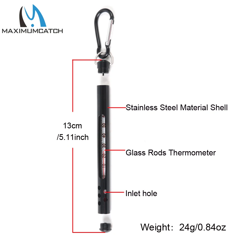 Termómetro de pesca Maximumcatch: medidor de temperatura del agua de acero inoxidable, Celsius/Fahrenheit para trucha, lubina, agua salada - imagen 5