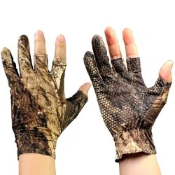 Guantes pesca 3 dedos antideslizantes estampado leopardo hombre verano