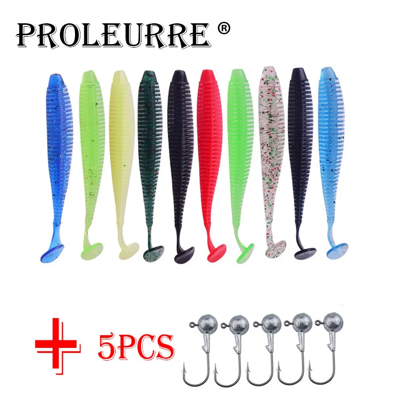 Proleurre-Juego de anzuelos de pesca de gusano, cebo suave artificial, Wobblers de silicona, 15 unidades por lote, 95mm, 3g
