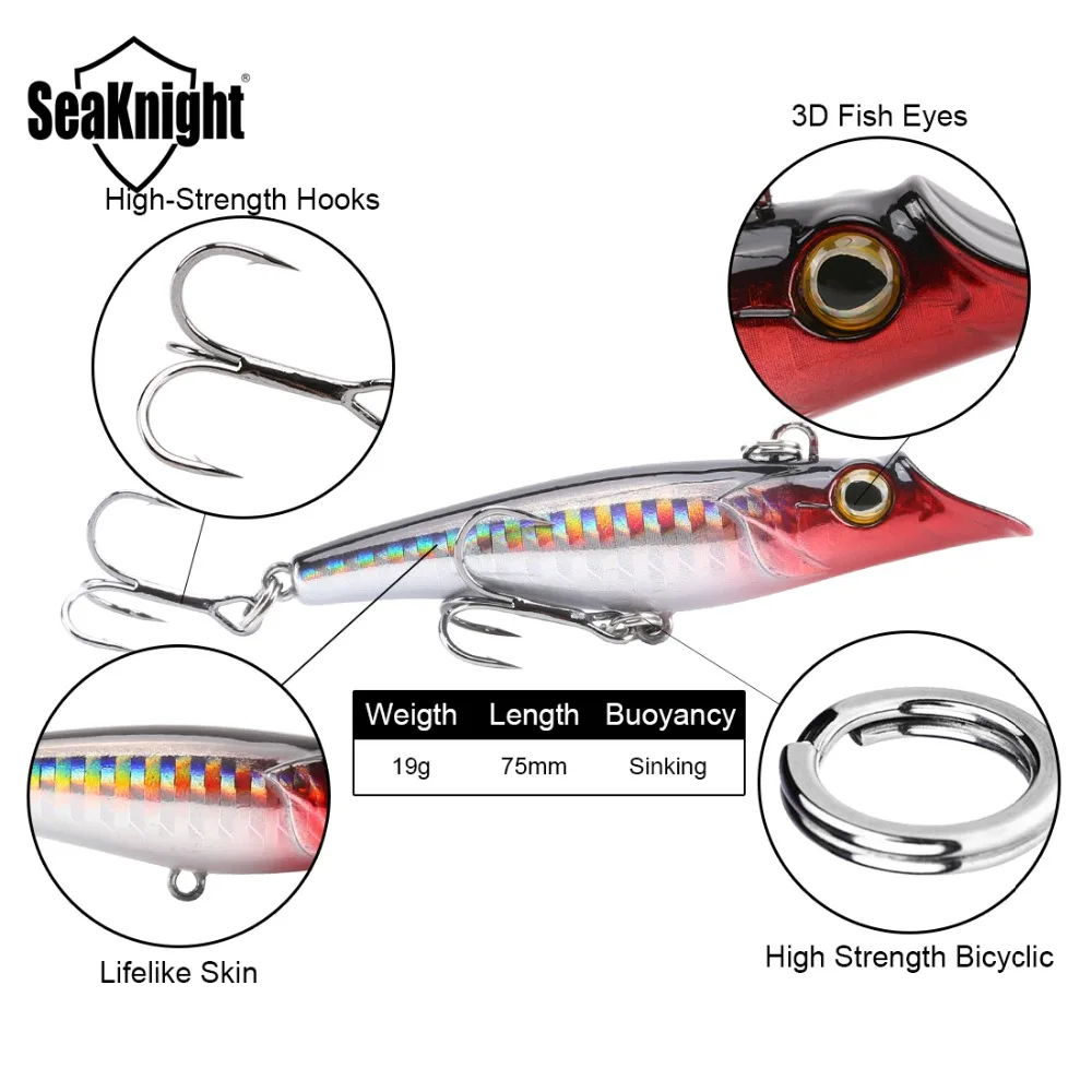 Señuelo de pesca duro SK015, 75mm, 19g, lápiz que se hunde, 5 piezas, cebo de detalle con ojos 3D, simulación láser, cebo de pesca de piel de pescado - imagen 5