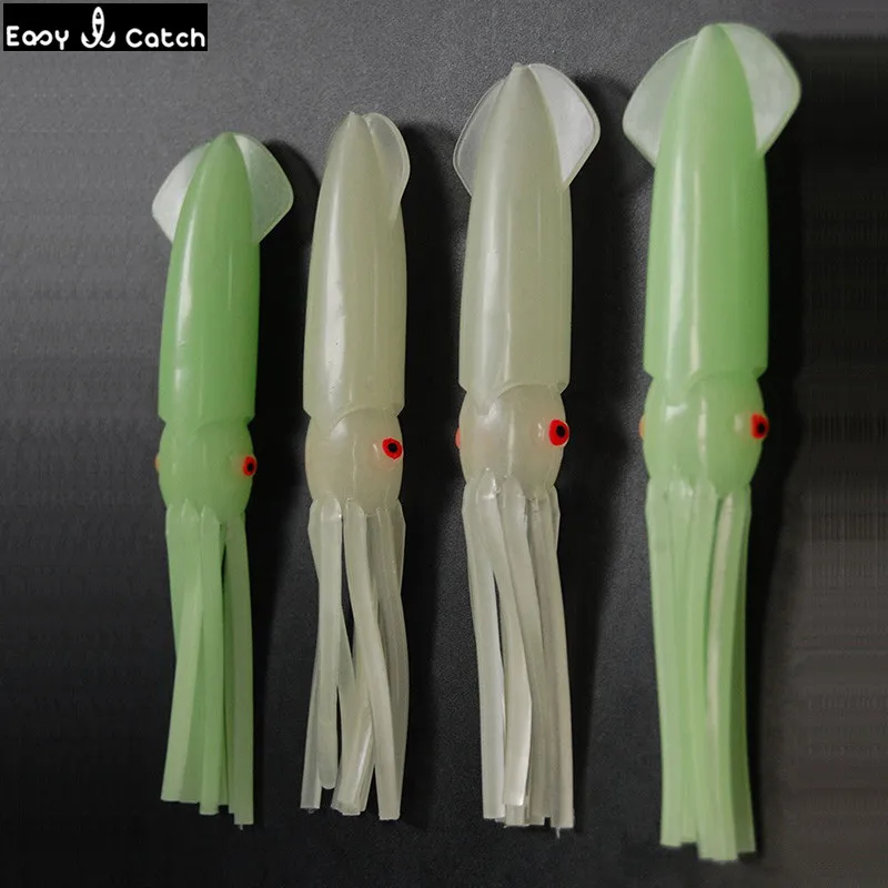Señuelos de Pesca de calamar, cebo Artificial luminoso para pesca en agua salada, faldas de calamar, plástico PVC suave de colores mezclados, 15cm, 10 Uds. - imagen 3