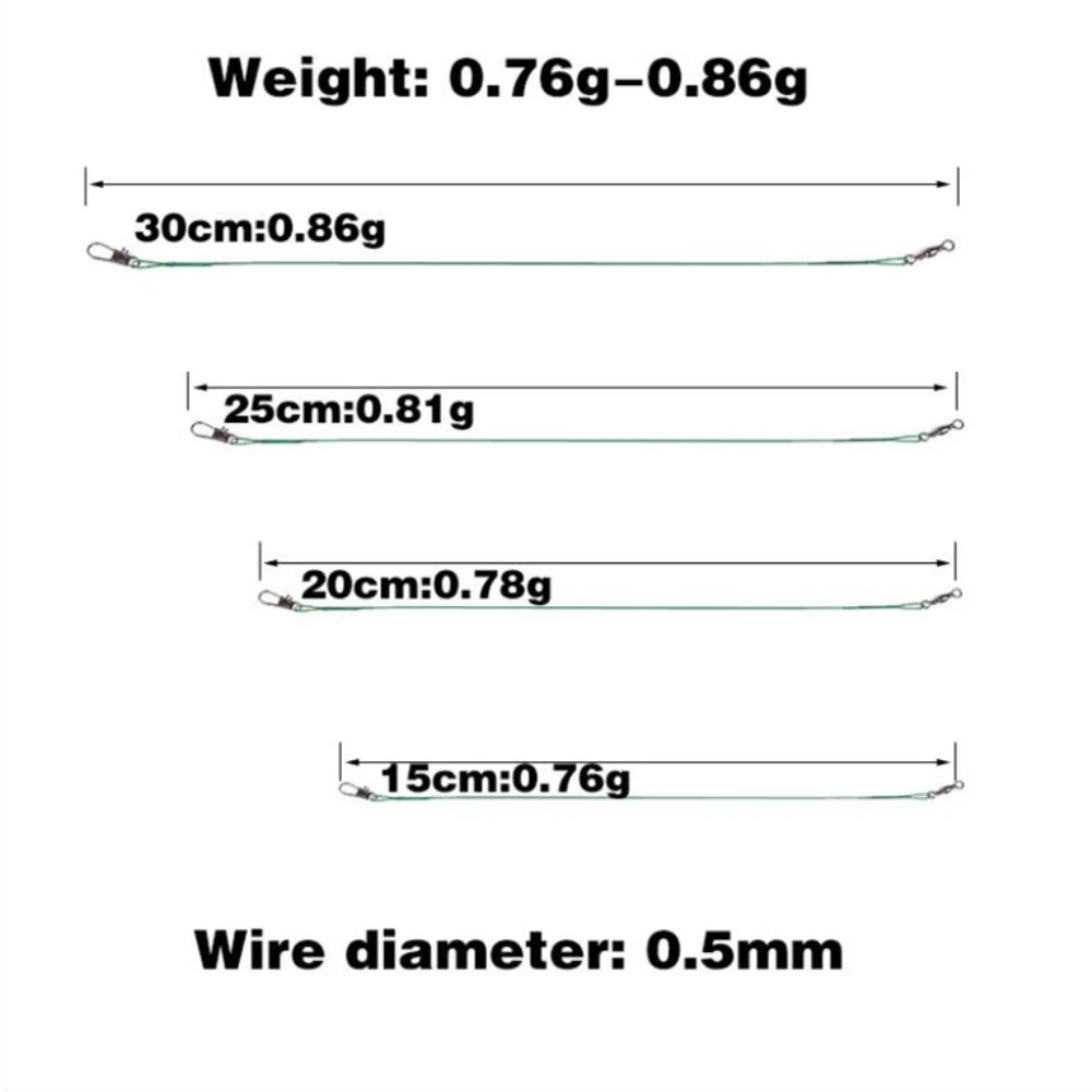 Línea de pesca de acero antimordedura, líder de alambre de acero con accesorio giratorio de pesca, correa de núcleo de plomo, 15CM-30CM, 10 unidades por lote - imagen 5