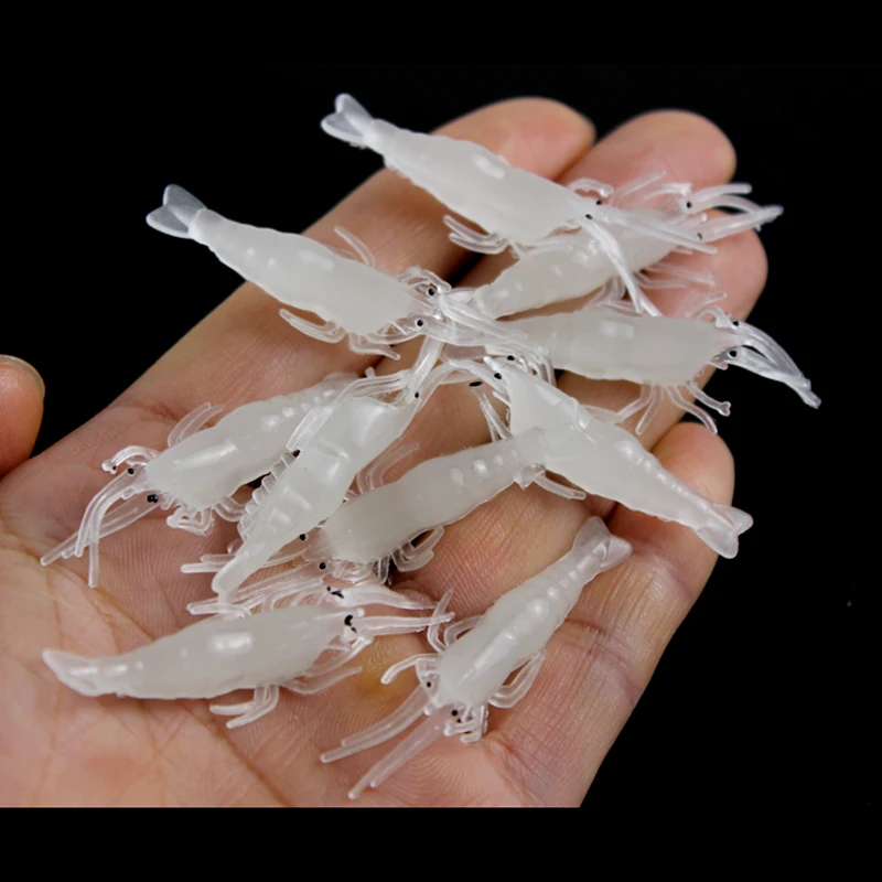 Señuelo de pesca suave, cebo Artificial de silicona para Camarón, olor a gambas, luminoso, 4,5 cm, 1g, X379, 10 unidades por lote - imagen 3