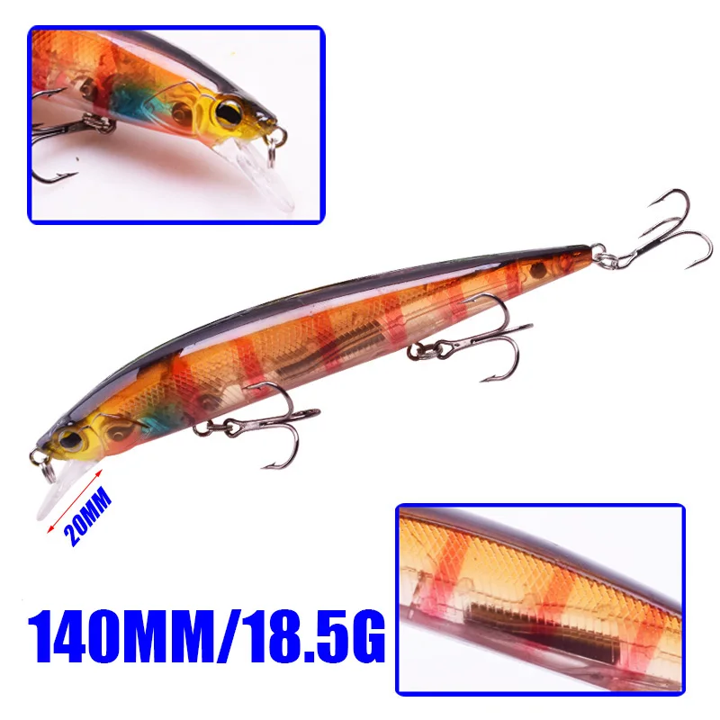 1 Uds 14cm 18,5g Topwater Wobblers ojos 3D señuelo de pesca Minnow cebo duro 3 anzuelos Crankbait aparejos de pesca flotantes - imagen 2