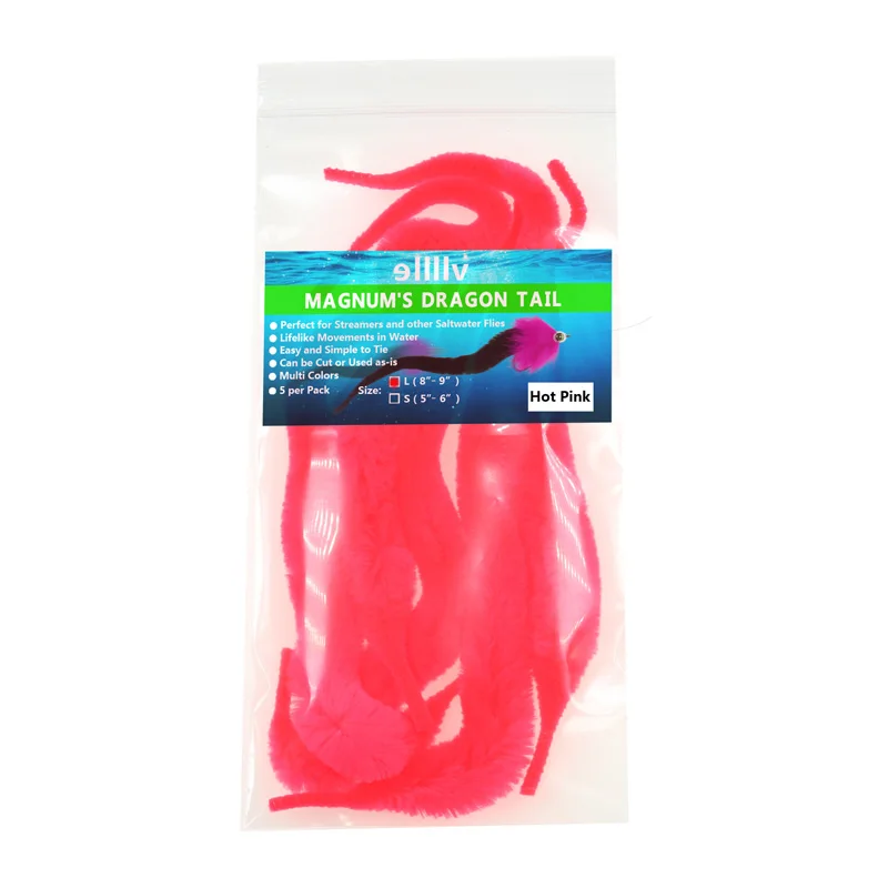 Cola de dragón Magnum para pesca en agua salada, señuelo de mosca, Material de atado de peces, Lucio, muskkie, 12 colores, 5 unids/lote por paquete, nuevo - imagen 2