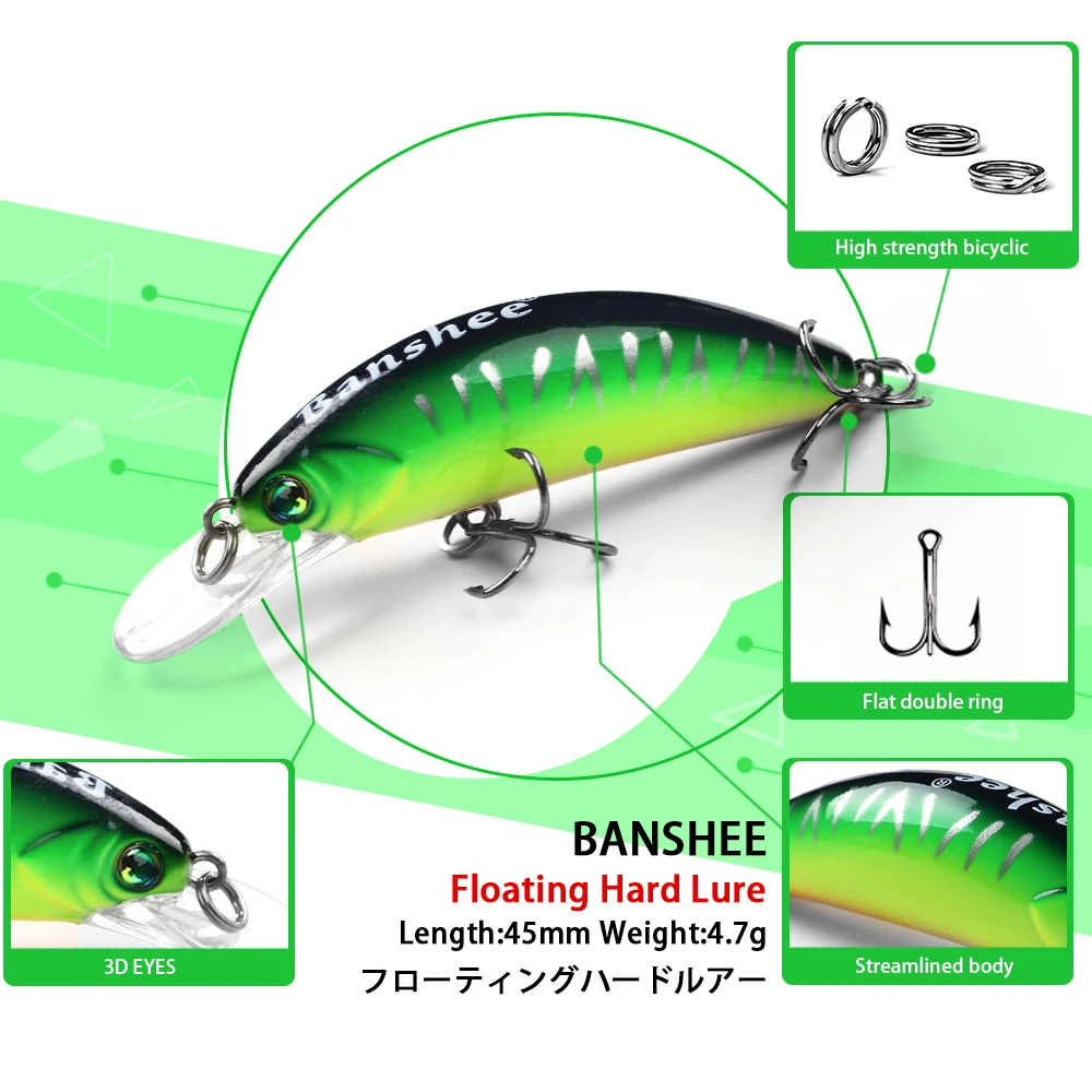 Banshee 45mm 4,7g Crankbaits de mar pesca Wobbler para Lucio Mini Crankbait flotante Minnow señuelo de pesca lubina cebo duro Artificial - imagen 5