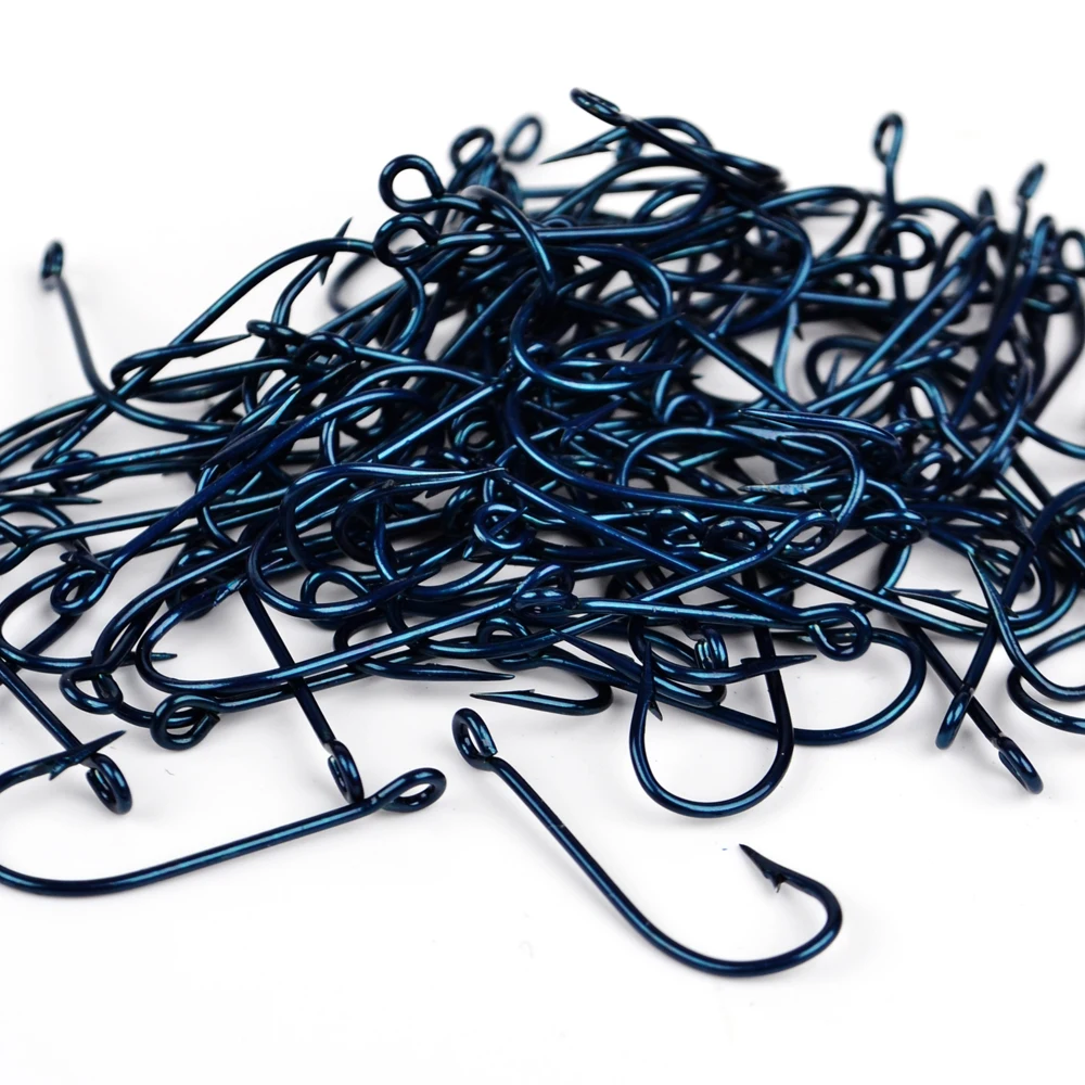 NGB 50PCS Anzuelo de pesca con púas de acero inoxidable con anillo 2320 11 # -20 #   Aparejos de pesca de mar con anzuelos individuales de ojo grande azul - imagen 5