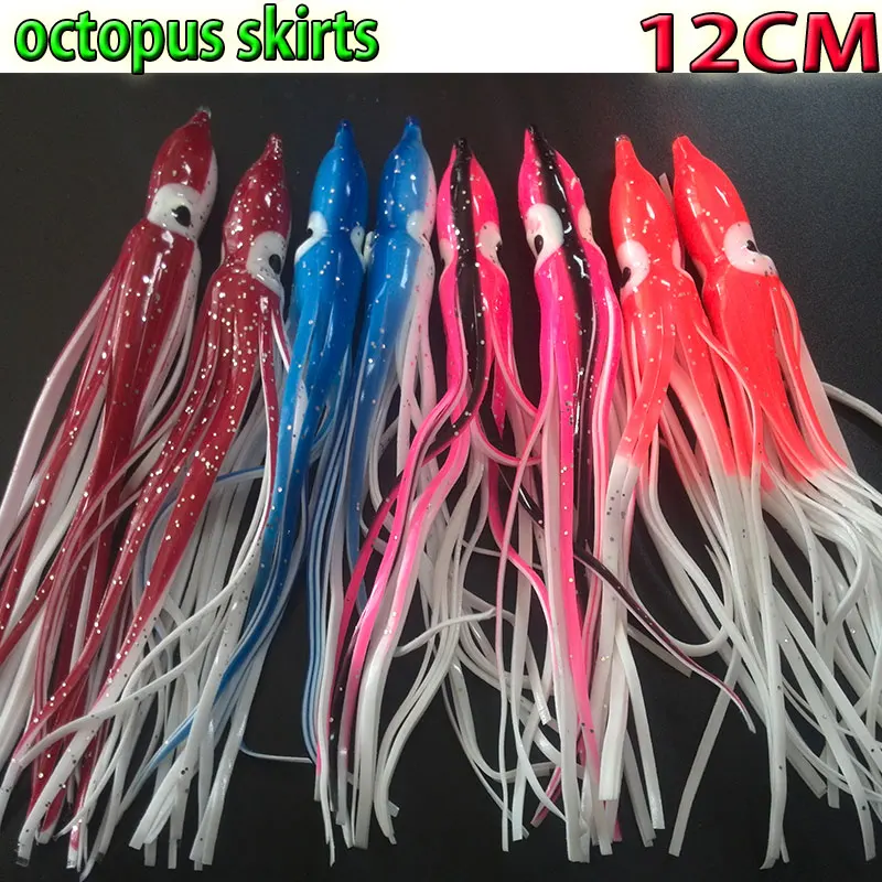 2025NEW faldas de pulpo de pesca caliente tamaño de cebo suave: 12 CM tipos de colores mezclados 8 unids/lote - imagen 2