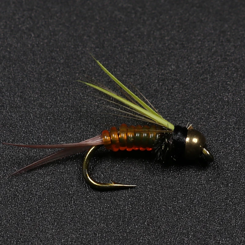 Bimoo-Cabeza de cuentas de latón, cola de faisán, príncipe, trucha, pesca, moscas de Ninfa, #14, 10 unidades - imagen 2