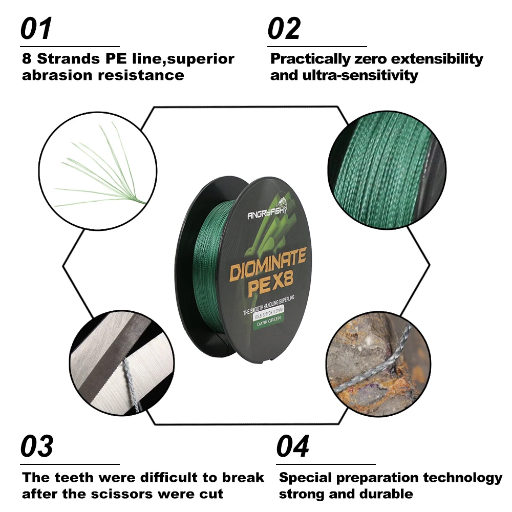 Angryfish Diominate PE X8 línea de pesca 327YDS/300M 8 hebras línea de pesca trenzada multifilamento PE línea 18 20 30 40 50 80LB - imagen 2