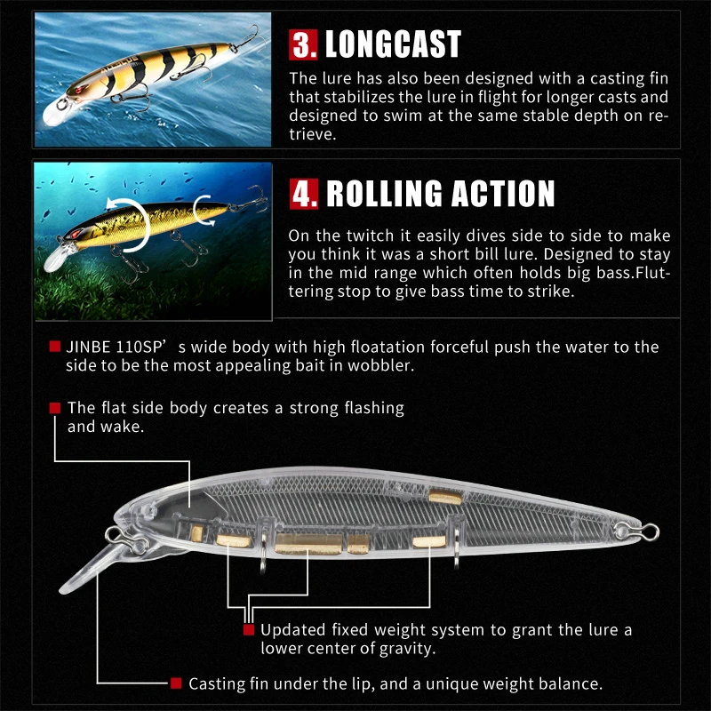 ALLBLUE-señuelo de pesca JINBE 110SP, Wobbler, 110mm, 18,5g, Rolling Jerkbait, Minnow, labio único, Lucio, aparejos de pesca - imagen 2