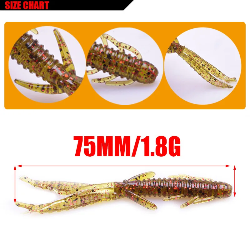 Anzuelos suaves de silicona para Pesca de carpa, cebos de Pesca de 75mm y 1,8g, cebo Artificial para lubina, 5 unids/lote - imagen 2