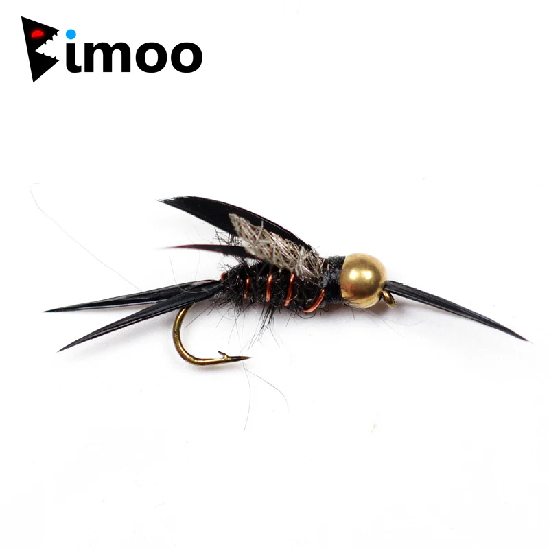Bimoo-Cabeza de latón para pesca de trucha, Color negro, naranja, amarillo, Stonefly, ninfa, n. ° 12, 12 Uds. - imagen 5