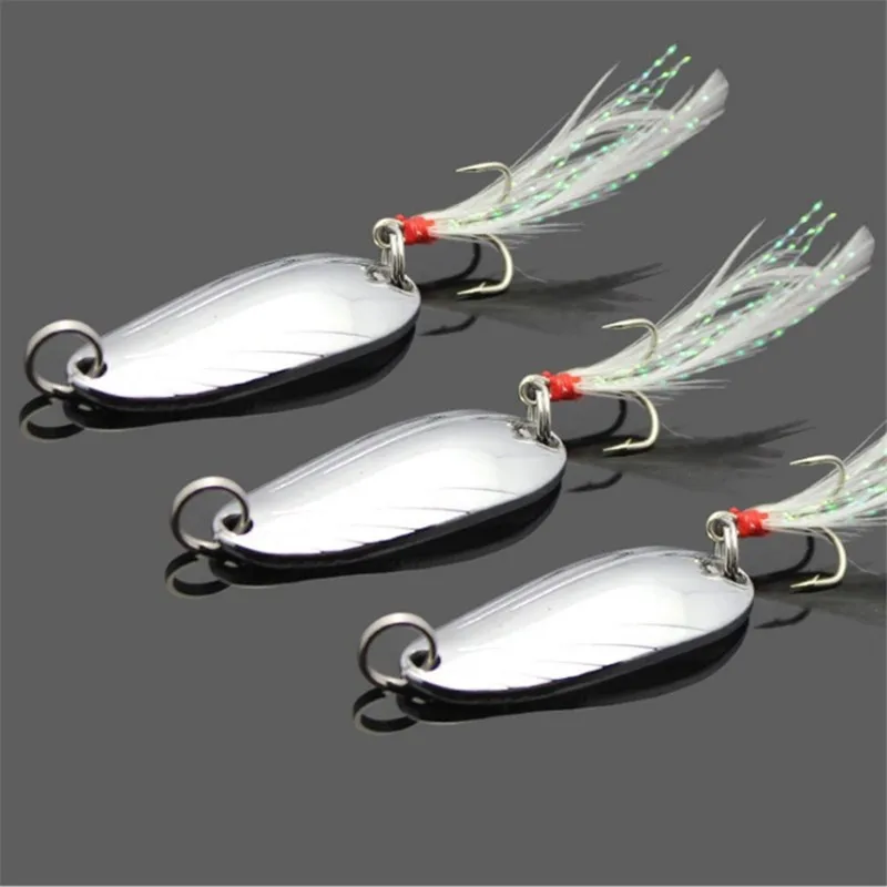 1 Uds Metal 3g/5g oro plata lentejuelas giratorias pesca señuelo con plumas cuchara cebo Wobblers cebos duros pesca con gancho agudo - imagen 4
