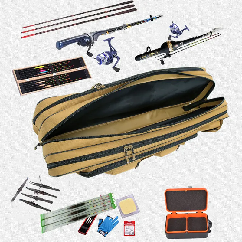 Bolsa de pesca plegable de 3 capas, caña de pescar OXford para cubierta de tela, bolso de un solo hombro para pesca, mochila para peces al aire libre, 80 /120 cm, XA94G - imagen 5