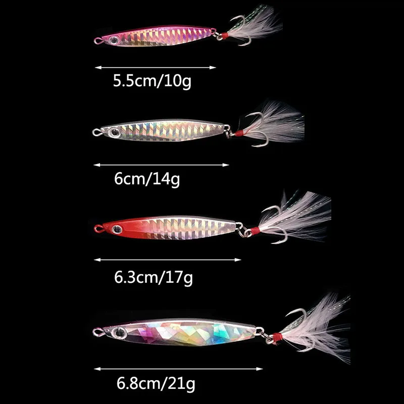 1 Uds 10g 14g 17g 21g señuelo cuchara de pesca 7 colores Iscas artificiales plantilla de Metal señuelo rebanada Jigbait cuchara anzuelo triple señuelo de Jigging