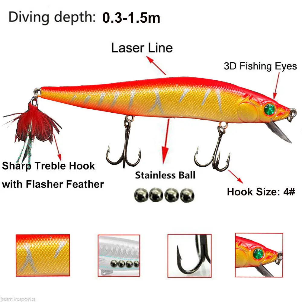8 Uds Minnow Bass Señuelos de pesca Jerkbait 22g Swimbait buceo profundo hundimiento señuelos con anzuelo triple para lubina trucha Walleye Redfish - imagen 4
