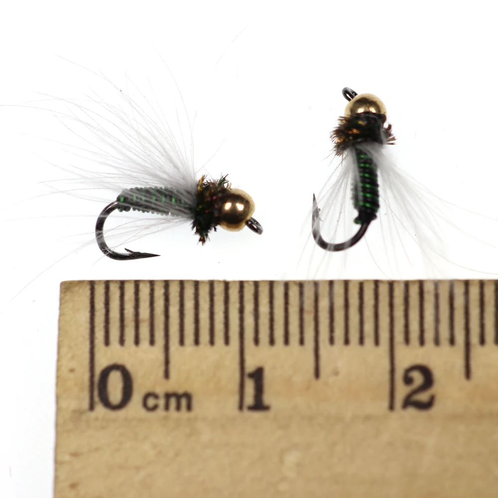 Bimoo-Cabeza de cuentas de latón n. ° 14 para pesca con mosca de Nymph, Caddis, cabeza de cuentas verdes metálicas, 6 uds. - imagen 5