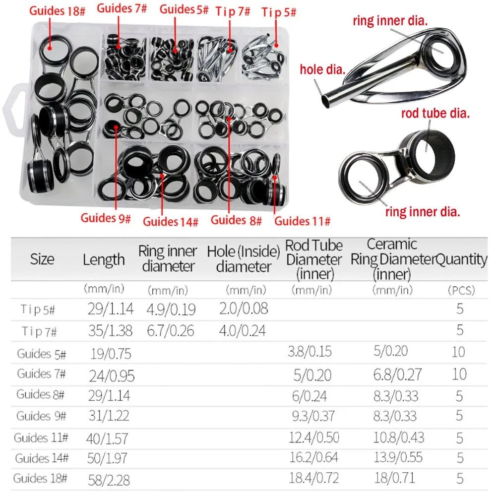 Kit reparación cañas pescar con guías y puntas telescópicas resistente - imagen 5