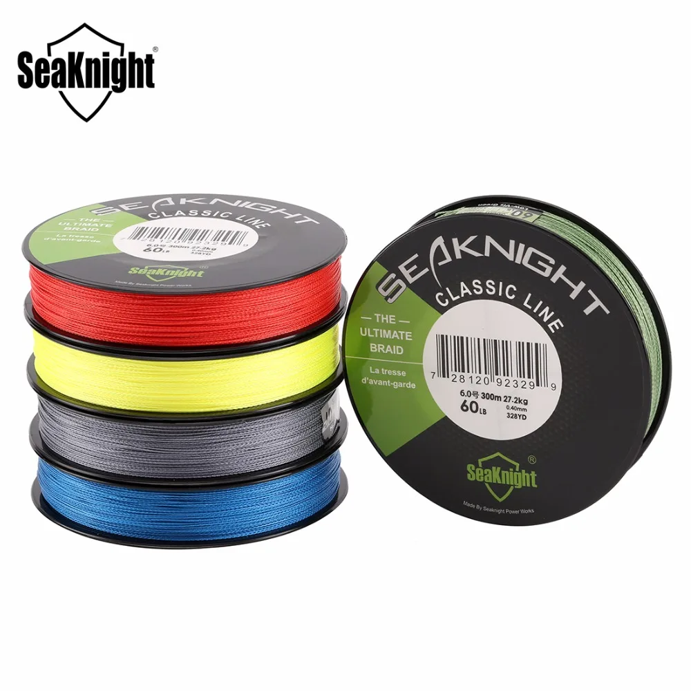 SeaKnight-sedal de pesca trenzado de 4 hebras, cuerda multifilamento de PE trenzada superfuerte de 300M, 6-80lb, 4 tejidos, para pesca en agua salada