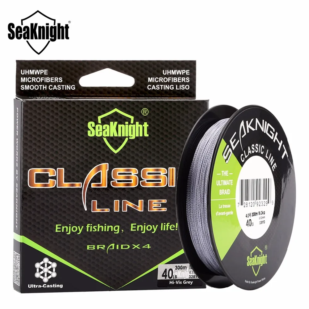 SeaKnight-sedal de pesca trenzado de 4 hebras, cuerda multifilamento de PE trenzada superfuerte de 300M, 6-80lb, 4 tejidos, para pesca en agua salada