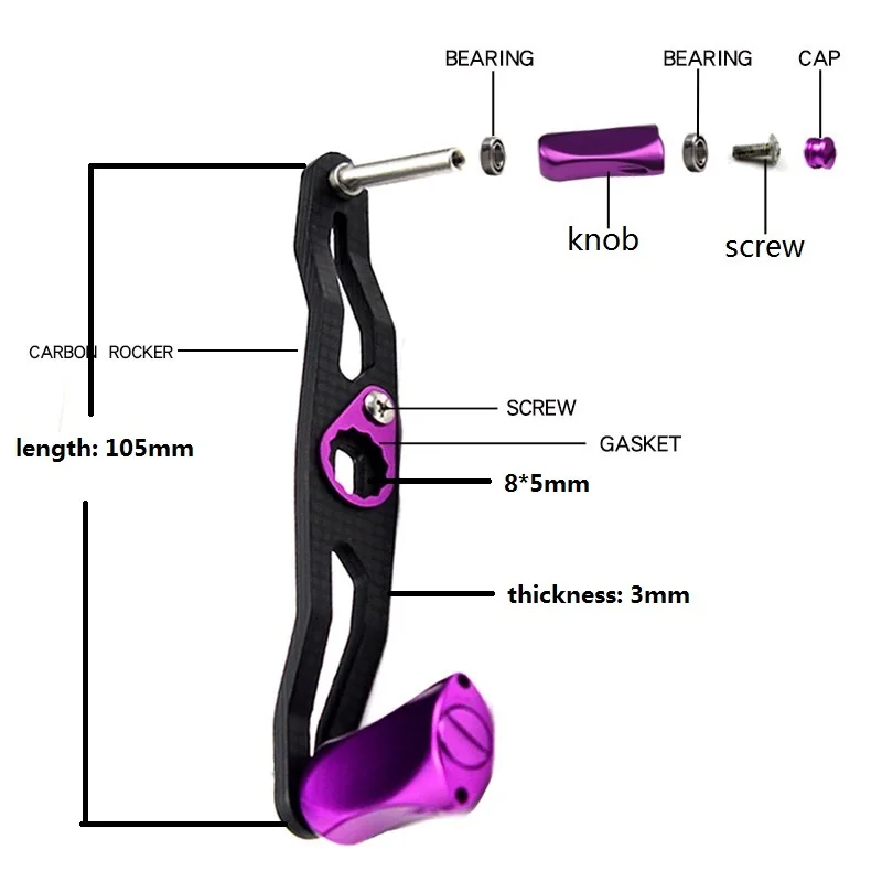 Mango de carrete de pesca KAWA de fibra de carbono para perilla de aleación D/A tamaño del agujero 8*5mm longitud 105mm accesorio basculante de carrete de pesca - imagen 4