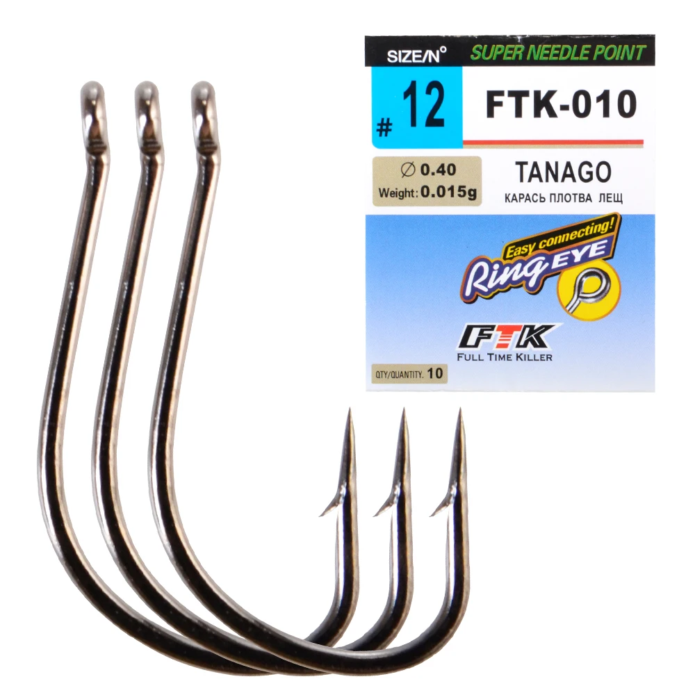 FTK 7-10PCS Anzuelo de pesca de acero rico en carbono TANAGO 1 # -12 #   Anzuelos individuales con púas y accesorios para pesca de carpa con ojos - imagen 4