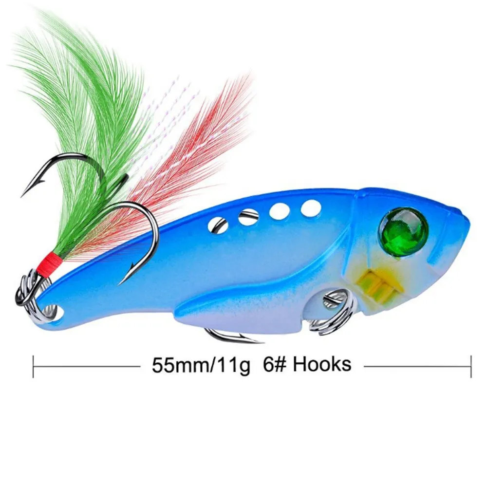 Señuelo de pesca VIB de Metal, 11g/5,5 cm, cuchara vibratoria, cebos duros con pluma, Crankbait Wobbler Swimbait, aparejos VIB de cigarra, 1 Uds. - imagen 4