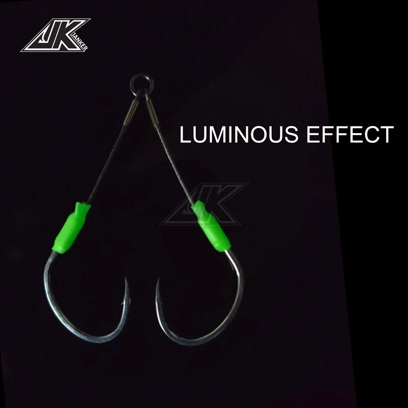 Anzuelo de pesca de mar JK, 5 paquetes, alambre de acero 7x7, tamaño de anzuelo lento 1/0, 2/0, 3/0, 4/0, 5/0, anzuelo de doble asistencia luminoso, aparejos de paso lento - imagen 5