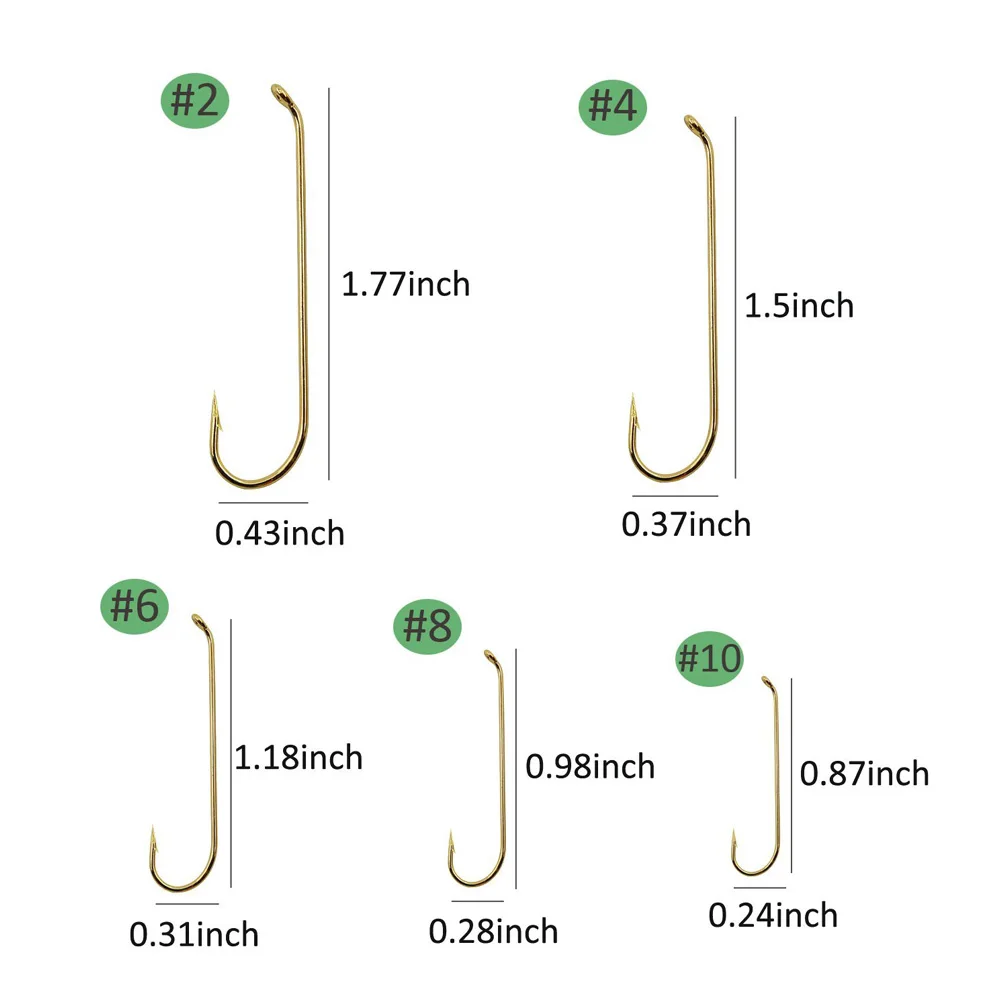 Shaddock-anzuelos dorados de caña larga, conjunto de anzuelos de pesca con mosca, con caja, 300 unids/caja - imagen 2