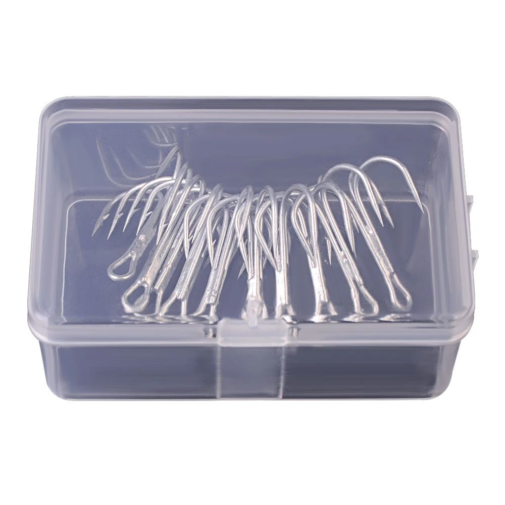 Anzuelos de pesca triples de acero al carbono, anzuelos de pesca triples con púas, color blanco, superafilados, 10 unids/caja, 2/0 #3/0 # - imagen 5