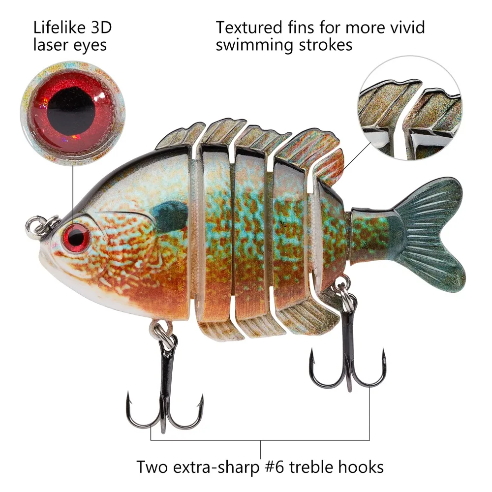 Bassdash SwimPanfish Multi Jointed Panfish Bluegill Swimbaits Topwater Hard Bass Fishing Crank señuelo 24g/8,8 cm, 4 colores
