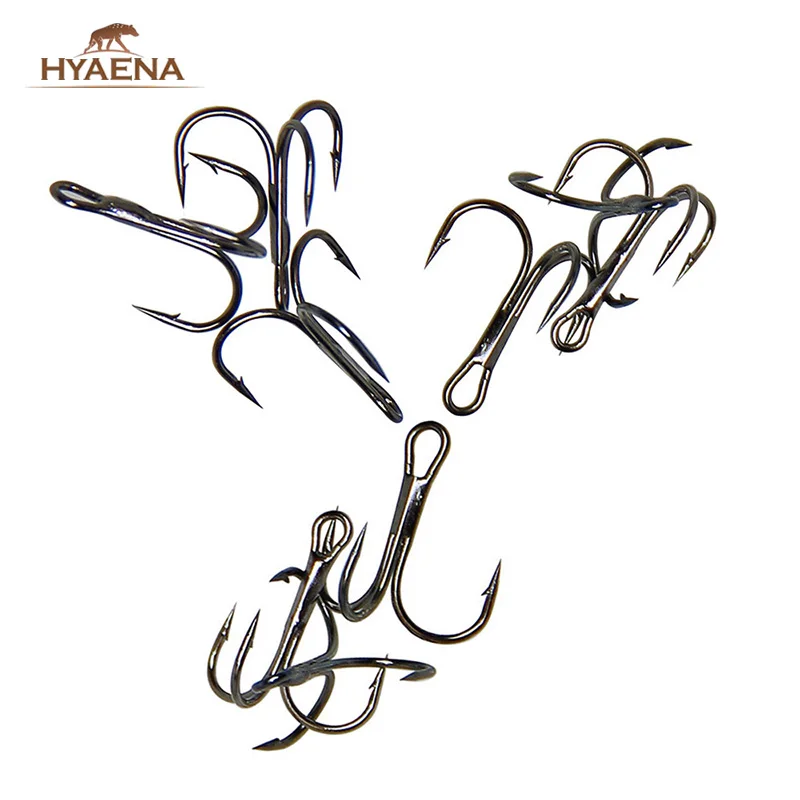Hyaena-anzuelo Triple de pesca en el mar, accesorio de acero al carbono, 500 unidades, pequeño, redondo, doblado, Triple, duro, 35647