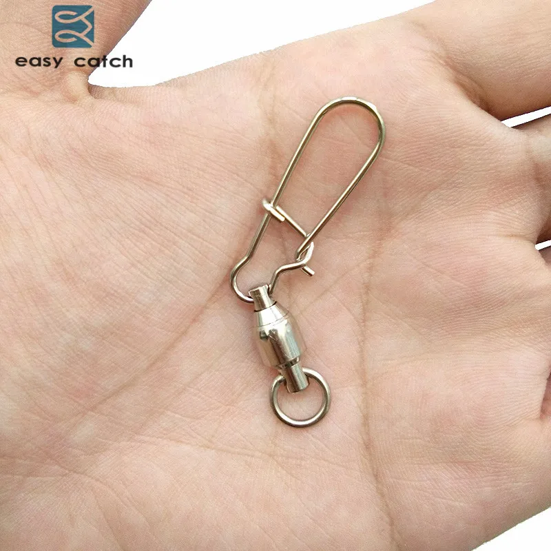 Fácil de atrapar 7 piezas, rodamiento de bolas, giratorio de pesca con bonito broche, accesorios de conector de señuelo de pesca duro de acero inoxidable plateado - imagen 3