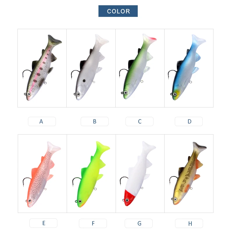 MEREDITH trucha 12cm 15cm cabeza PVC Señuelos de Pesca natación cebos artificiales cola en T silicona suave señuelos Swimbait Wobblers - imagen 5