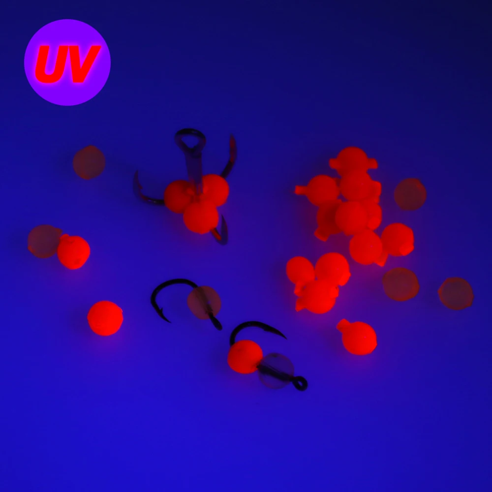 Bimoo 50 unids/bolsa 4mm suave realista salmón pez huevo mosca pez ovillo triple gancho vástago cebo UV naranja rojo - imagen 3