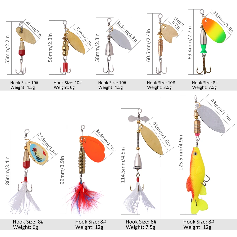 Goture-señuelo de pesca Artificial duro, cebo giratorio de 9 piezas, cuchara de Metal, 3,5g-12g, Buzzbait Swimbait, todo para pesca - imagen 3