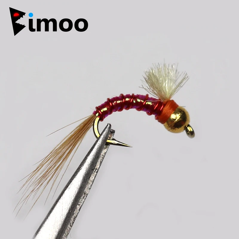 Bimoo-señuelo de Ninfa, 10 unidades, #12, cabeza de cuentas de latón, Midge, Mosca, trucha, pesca, moscas
