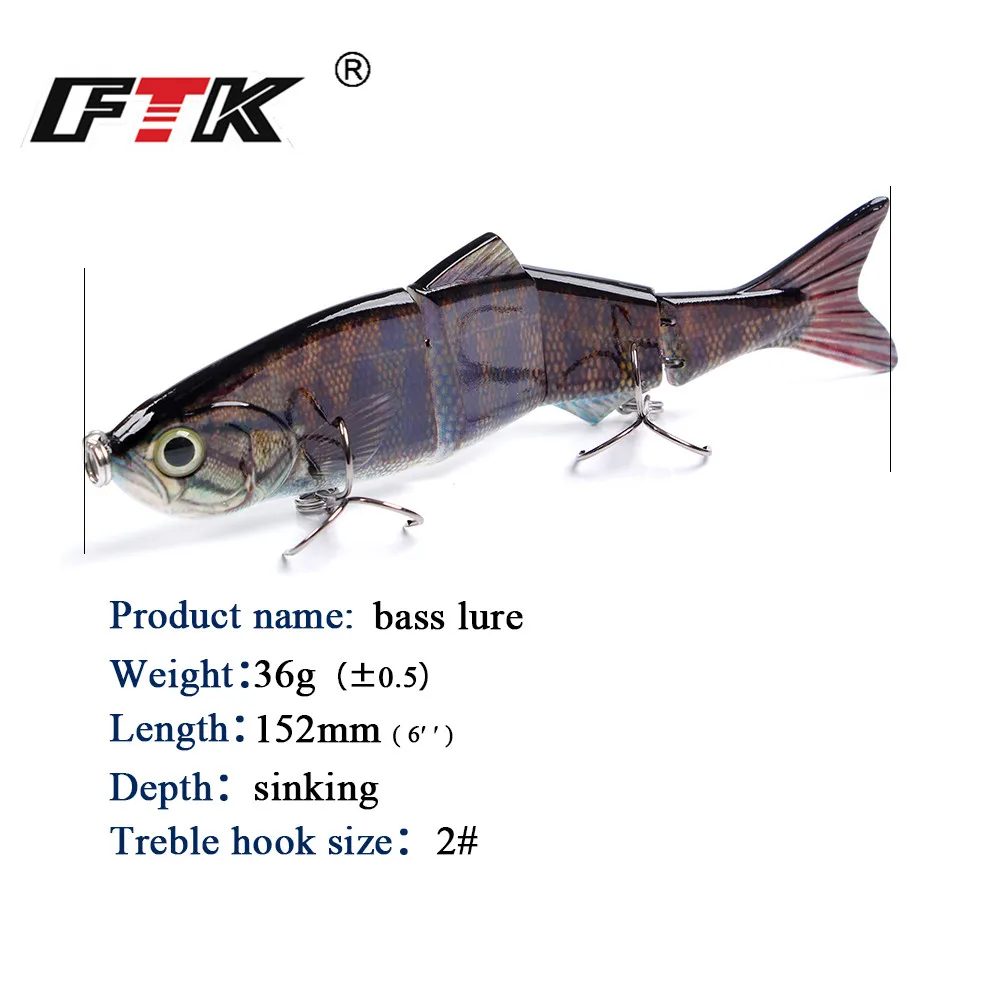 FTK-señuelo de pesca duro de 4 segmentos, pececillo, 36g, 15cm, Swimbait multiarticulado, cebo Artificial para pesca, Wobblers de lubina - imagen 4