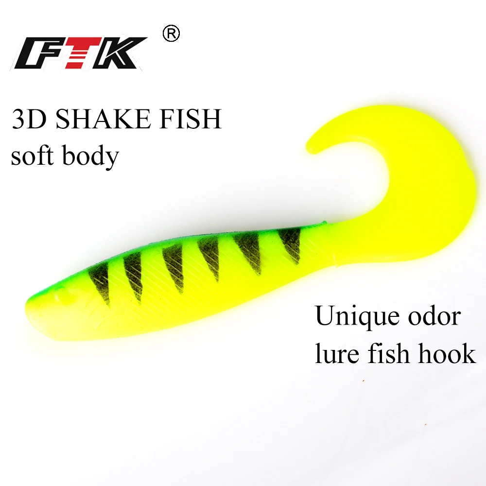 FTK 5 uds señuelo suave Señuelos de Pesca cebos de natación señuelo de Jigging lubina fácil Artificial Popper señuelo Soft Wobblers 3D sacudir cola de pez T
