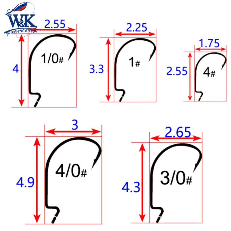 W & K-anzuelo de pesca de Material de alto carbono, 50 unidades, anzuelos de gusanos individuales, señuelo suave, accesorios de pesca, embalaje de caja de pesca de plástico - imagen 2