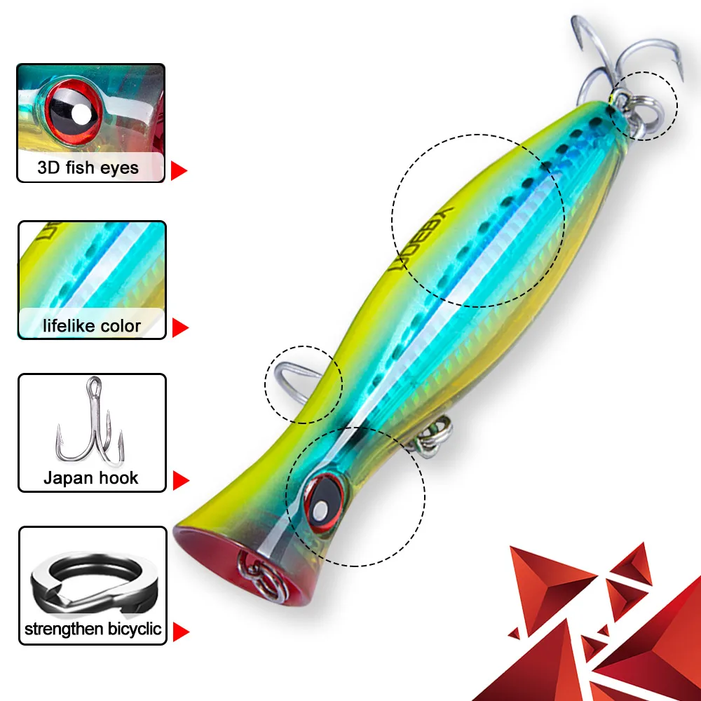 Señuelo de pesca Noeby popper, señuelo popper grande con sonido fuerte de 200/160/120mm para pesca de lubina, pez azul, atún popper con anzuelo VMC - imagen 2